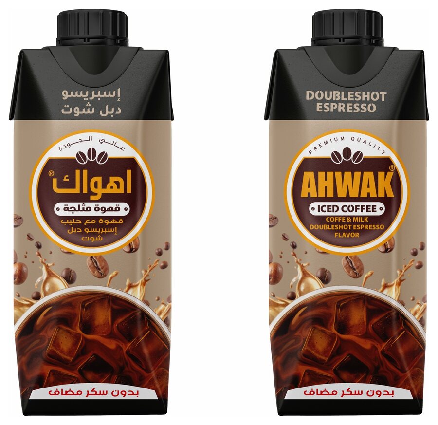 عبوة اهواك قهوة مثلجة نكهة إسبريسو دبل شوت بالعربية والإنجليزية