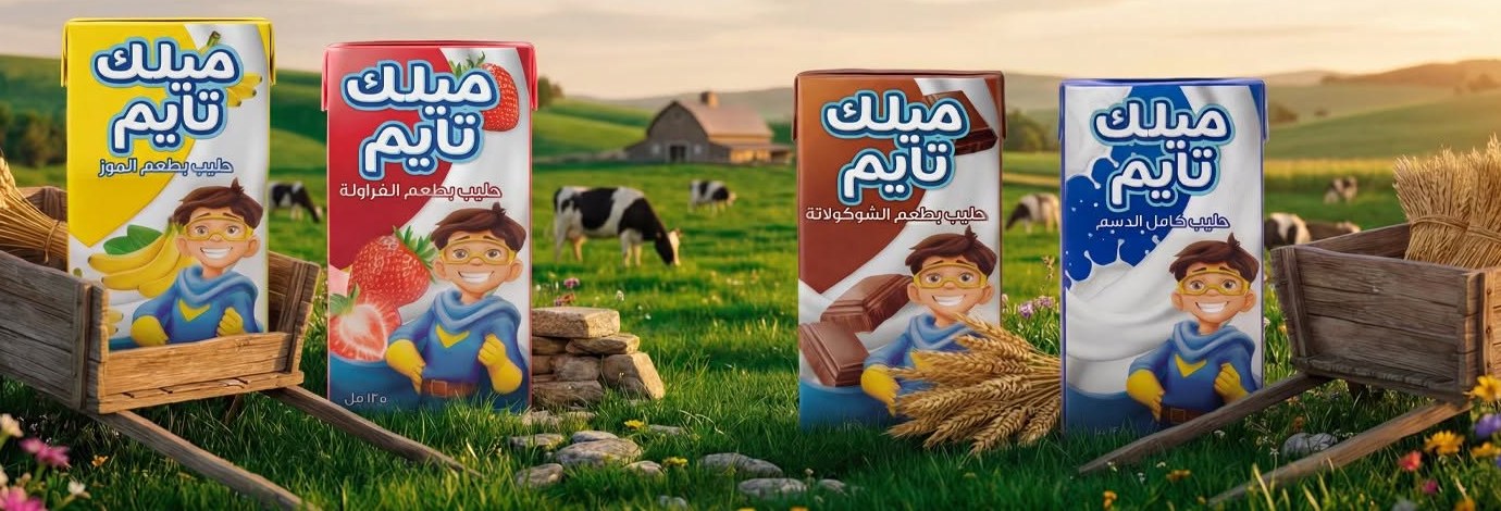 تشكيلة حليب ميلك تايم بنكهات الموز والفراولة والشوكولاتة والحليب الطبيعي